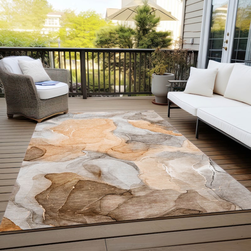 Machine Washable Indoor/ Outdoor Chantille Watercolor Orange Rug - Orange - 10' x 14'