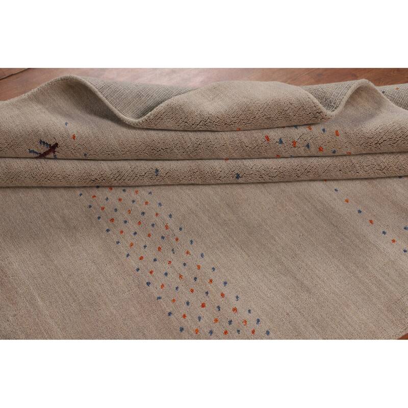 Tribal Gabbeh Oriental Area Rug Handmade Beige Wool Carpet - 5'4"x 7'6"