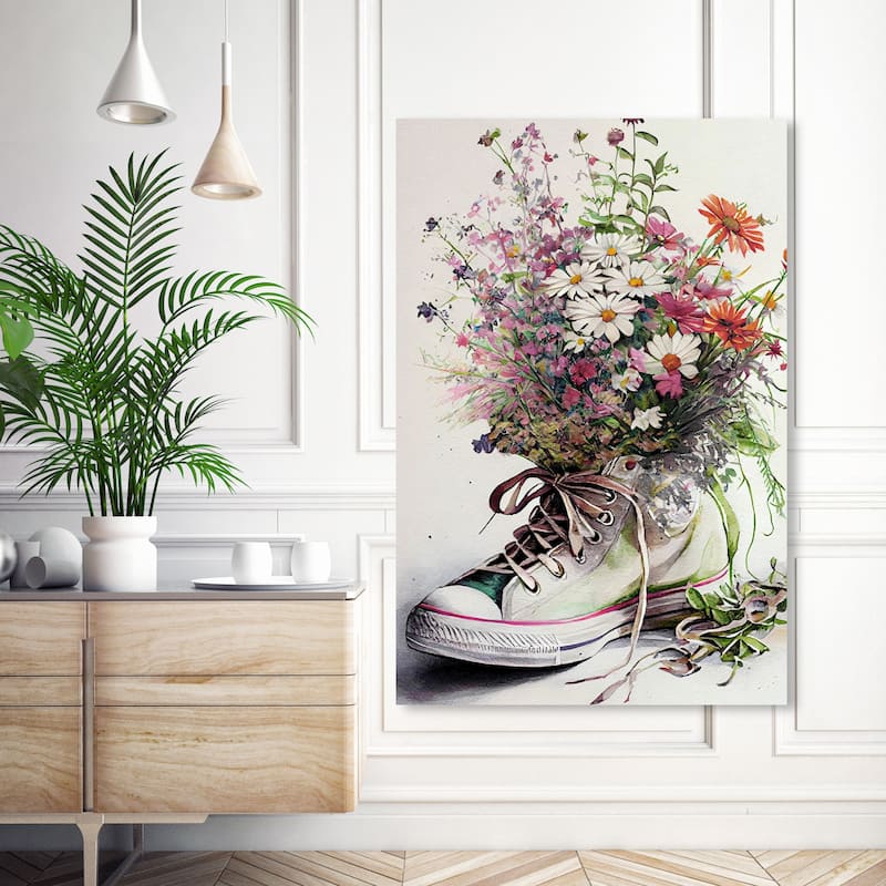 Wynwood Studio Fashion and Glam White Chucks and Flowers White and Farmhouse Wall Art Canvas Print - 54 x 36