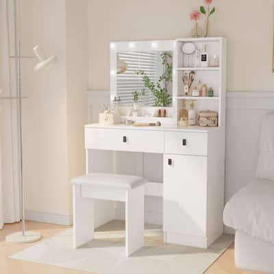 Vanity Desk with LED Mirror and Ample Storage