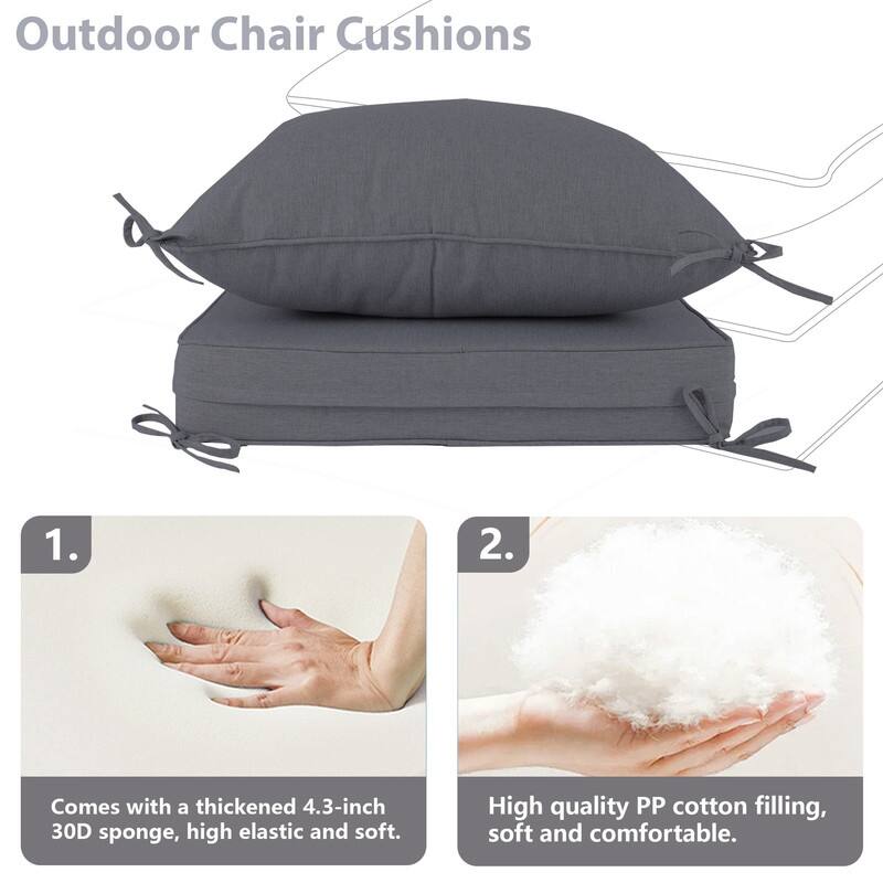 24x24 in Outdoor Deep Seat Cushion Set, Waterproof Fade Resistant, 4in Thickened Foam, Removable Cover, Adjustable Straps