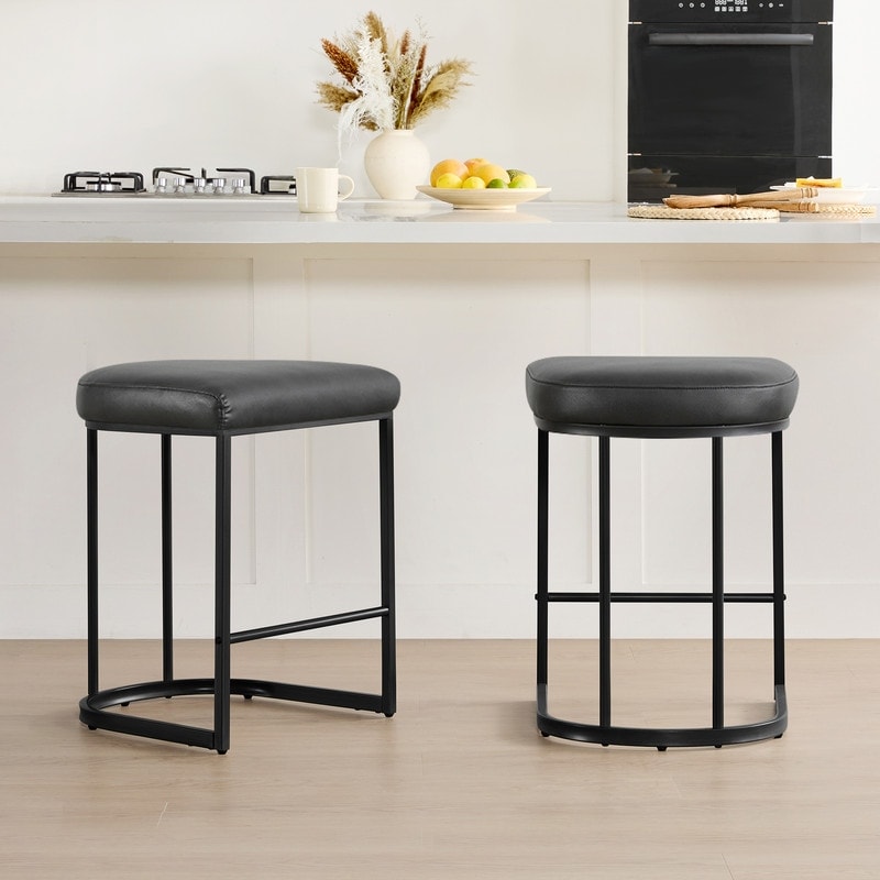 Modern Curved Upholstered Bar Stool with Metal Frame