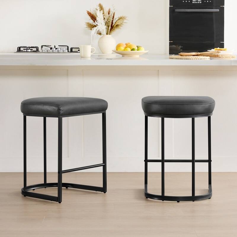 Spruce & Spring Modern Curved Upholstered Bar Stool with Metal Frame