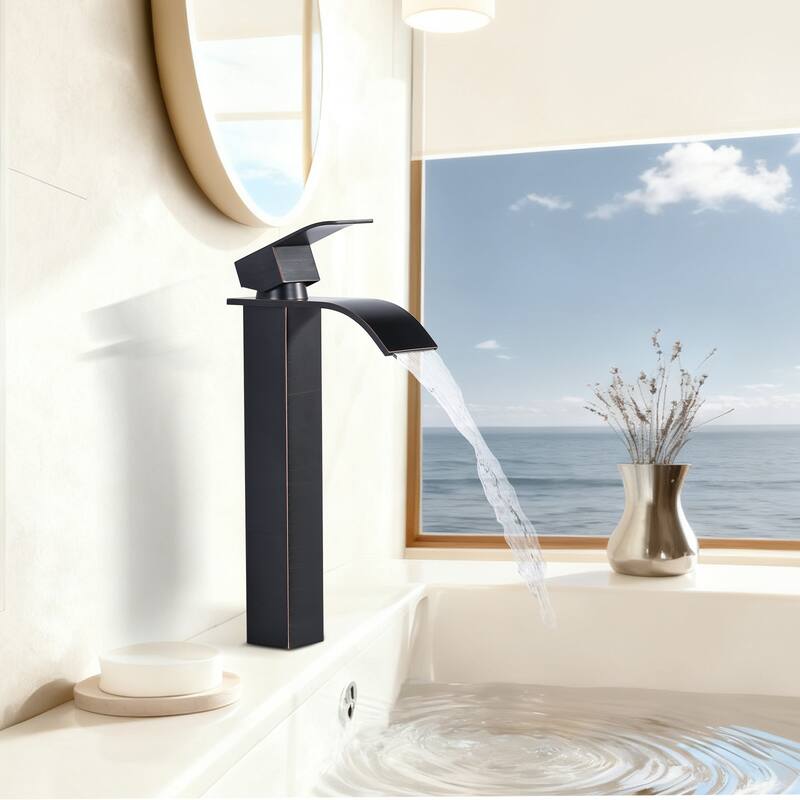 WOWOW Single Handle Single Hole Waterfall Bathroom Vessel Faucet