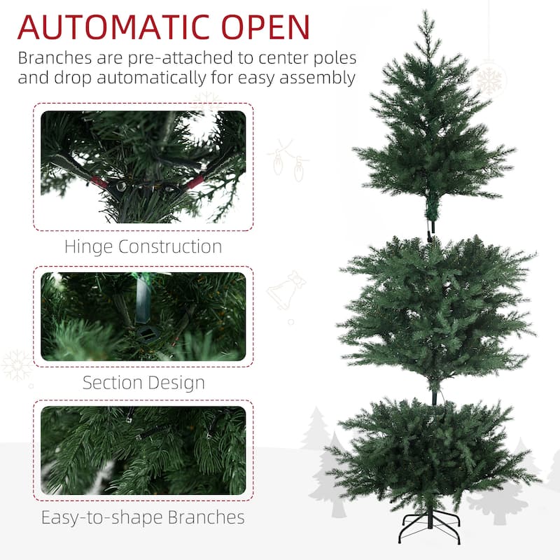 HOMCOM 6ft Tall Prelit Artificial Christmas Tree Holiday Décor with 2328 Branches, 400 Warm White LED Lights, Auto Open