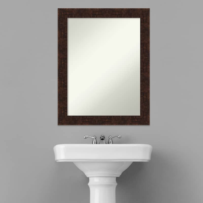 Non-Beveled Bathroom Wall Mirror - William Mottled Bronze Narrow Frame