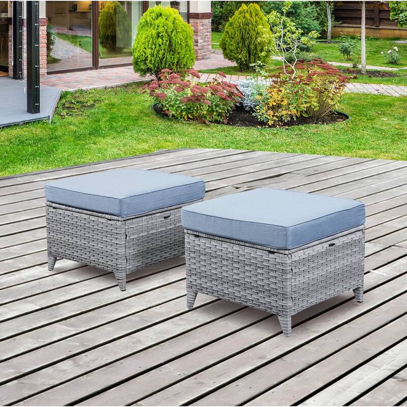 Gymojoy Outdoor Durable Wicker Ottomans with Olefin Cushions