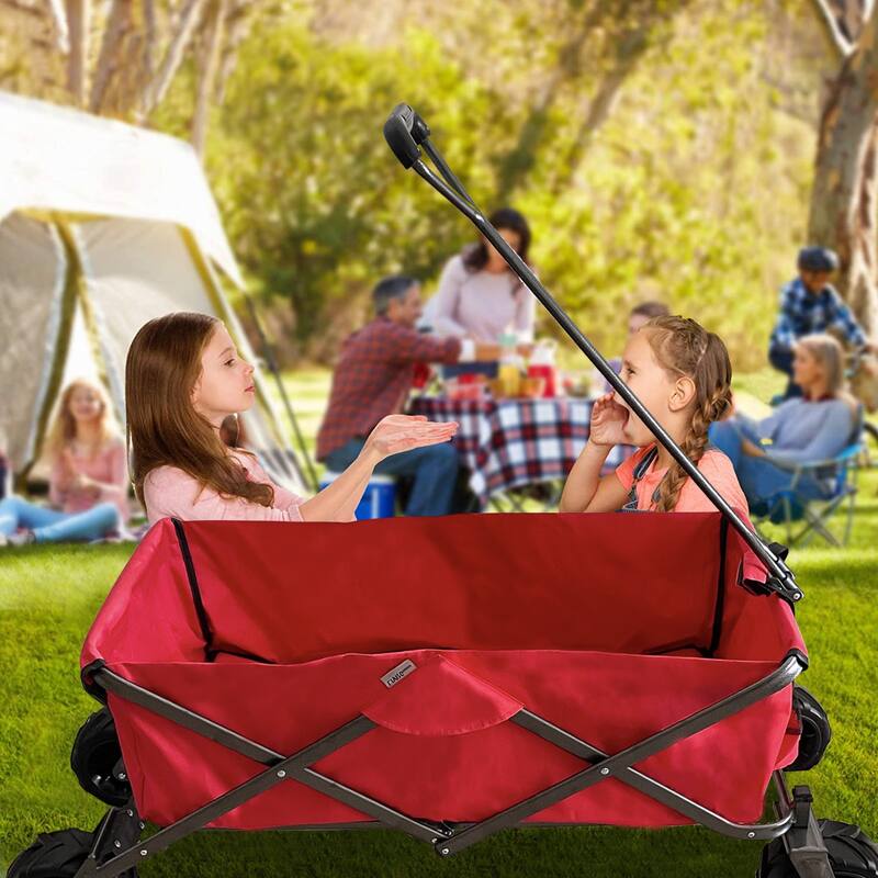 Folding Wagon with All-Terrain Wheels, 230lbs Capacity, Telescoping Handle, and Dust Cover for Beach, Outdoor, and Garden Use