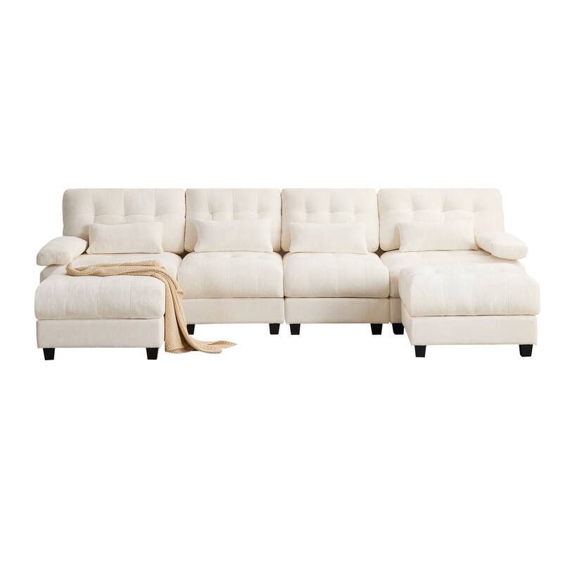 GDFStudio - 4-Seater Adjustable Backrest 119" Chenille Sofa with 2 Ottomans and 4 Throw Pillows