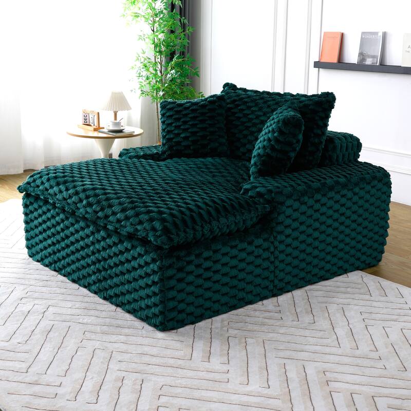 Versatile Chaise Lounge Couch Floor Standing Sofa Chair Turtle Fleece Single Accent Chiar with Pillows and Streamlined Armrests