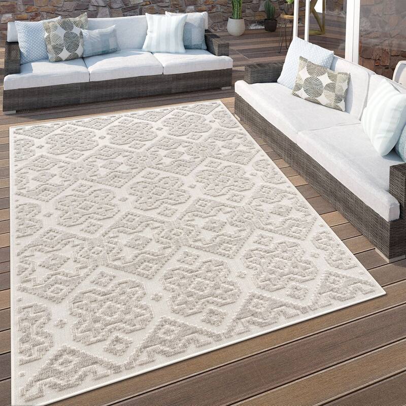 In- & Outdoor Rug Marrakesh Trellis Pattern with High/Low Effect