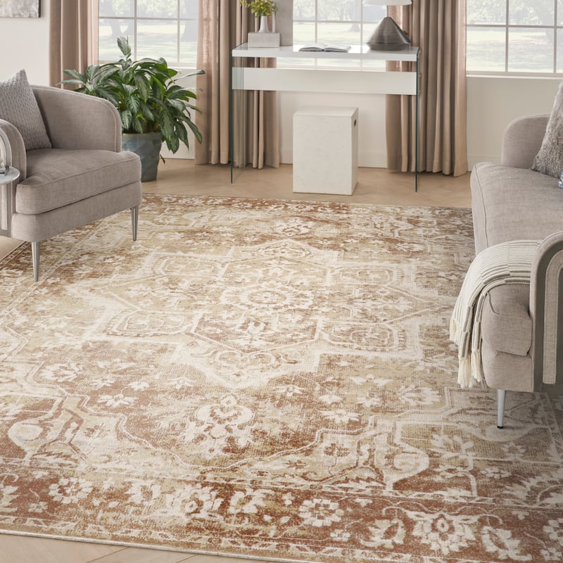 Nourison Astra Machine Washable Distressed Area Rug - 10' x 14' - Rust
