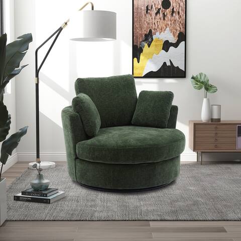 Accent Barrel Chair and 360 Degree Swivel Sofa with 3 Pillows Round Club Chair