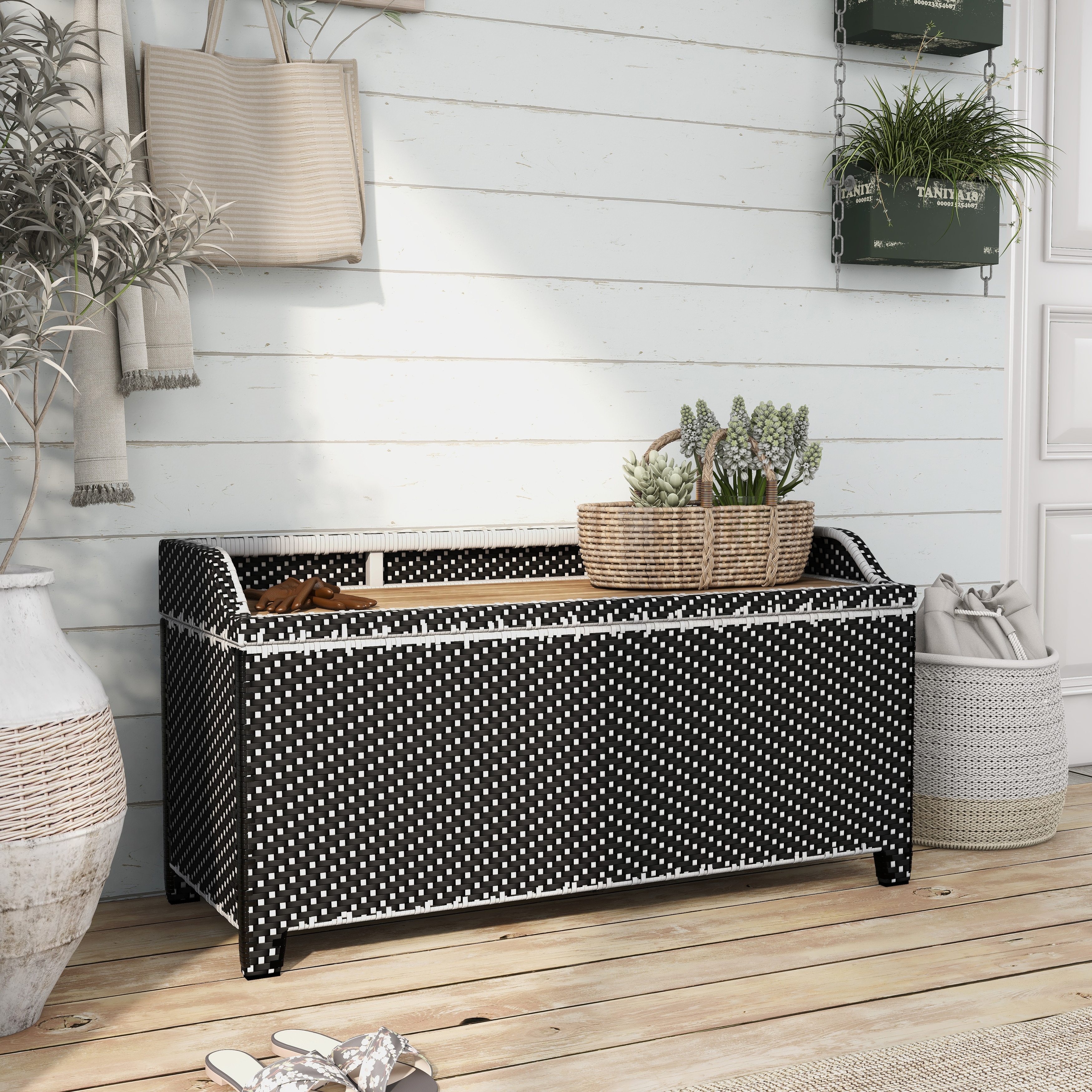 Furniture of America Courtnie Beach Aluminum Outdoor Poolside Storage Bench