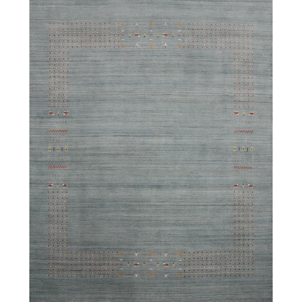 Hand Knotted Oriental 100% Wool Carpet Tribal Animal Pictorial Greys & Charcoal Gabbeh Area Rug - 9' 1'' X 9' 0''