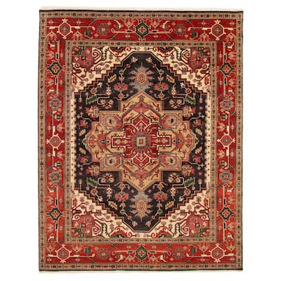 ECARPETGALLERY Hand-knotted Serapi Heritage Dark Navy Wool Rug - 7'10 x 9'11
