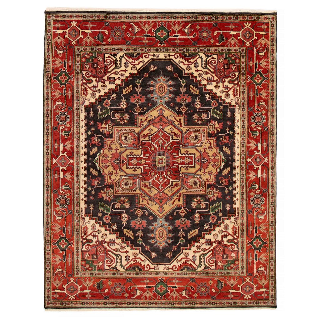 ECARPETGALLERY Hand-knotted Serapi Heritage Dark Navy Wool Rug - 7'10 x 9'11
