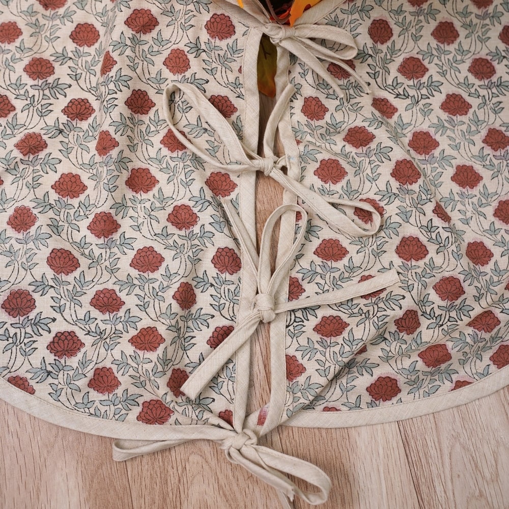 Fabdivine Block Print Linen Blend Home Decor Christmas Tree Skrit