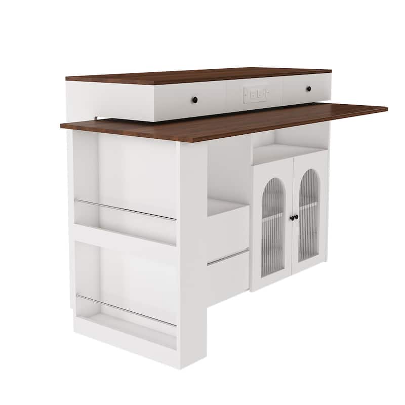 Anmytek Expandable Kitchen Island with Dining Table and Charging Station 3 Mode Multifunctional Rolling Cart