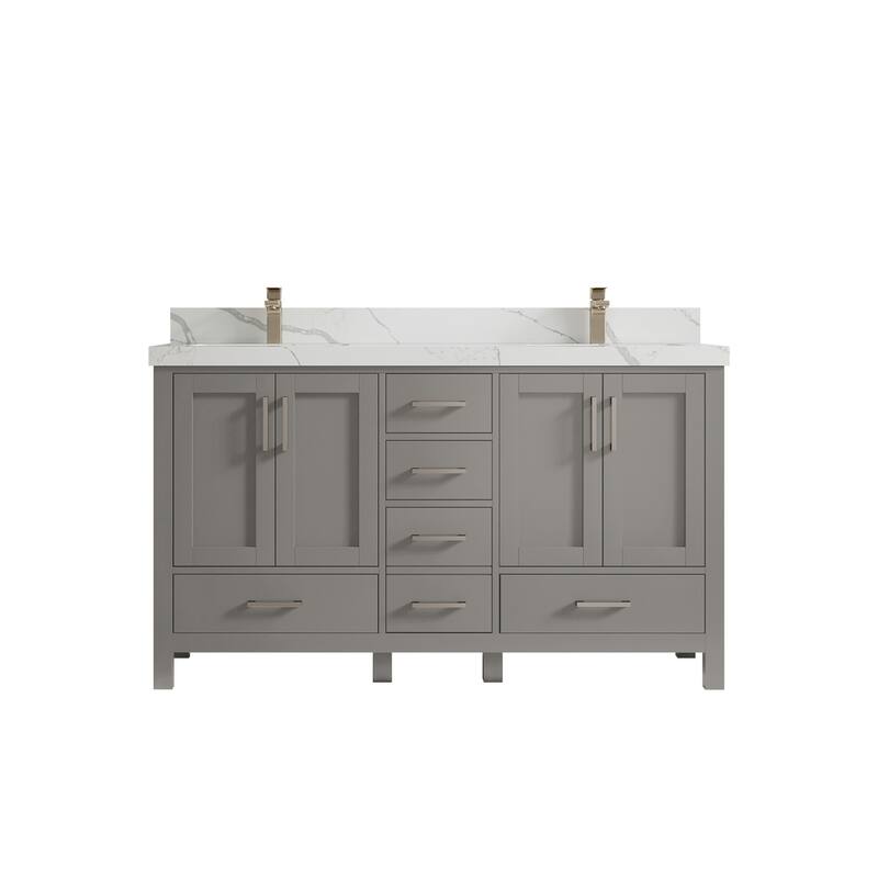 Willow Collections 60 in. W x 22 in. D Malibu Double Sink Bathroom Vanity with Countertop - 2" Calacatta Laza - Elephant Skin Gray