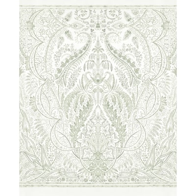 Fayetteville Beige/White Sure Strip Prepasted Damask Jaipur Paisley Damas Mural Wallpaper Covers about 108 sq. ft.