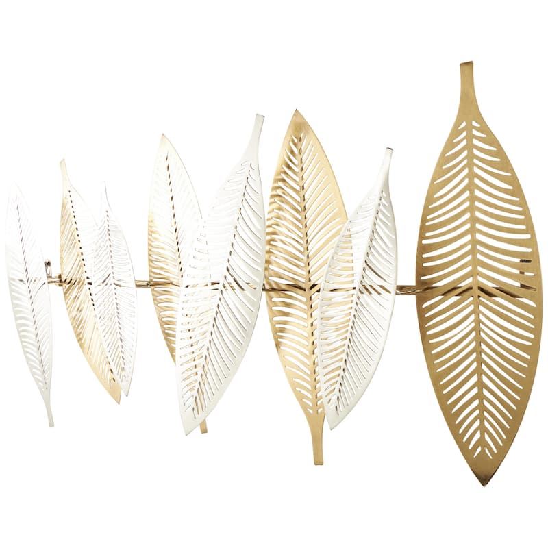Metal Leaf Metallic Home Wall Decor with Silver Accents - Gold - Roche River Decor