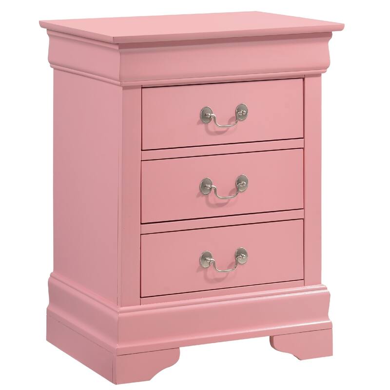 3-Drawer Wooden Nightstand - 29" - Pink