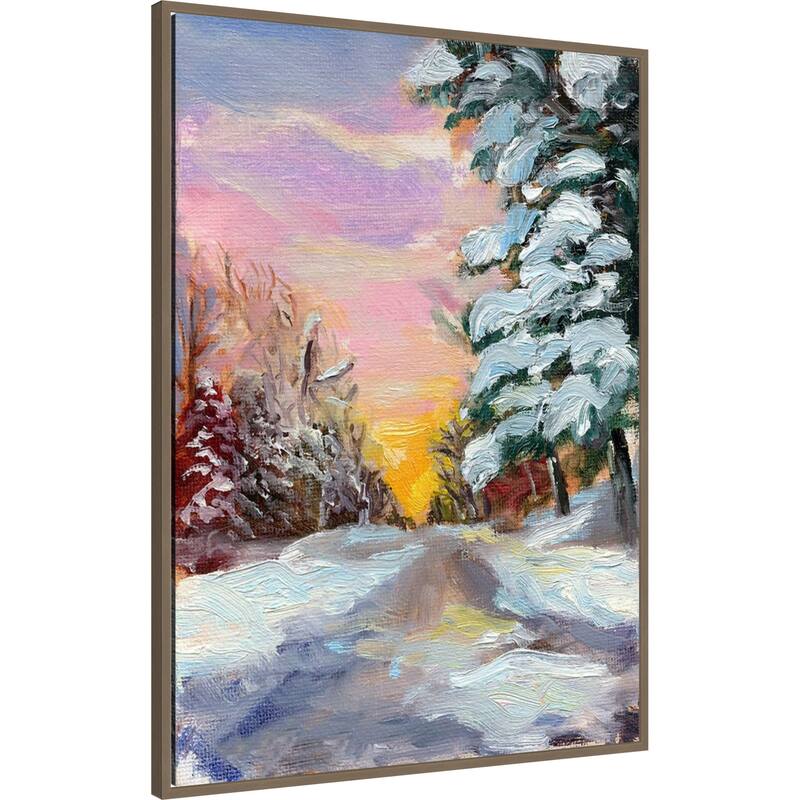 Sunset in Winter by Sandra Iafrate Framed Canvas Wall Art Print - Sylvie Dark Gold