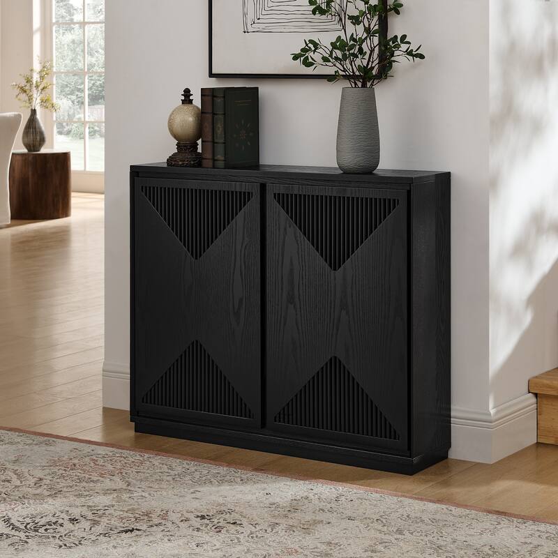 Mid Century Modern V-shape Storage Cabinet, Buffet Cabinet with Storage, Narrow Side Cabinet for Living Room Entryway - Black