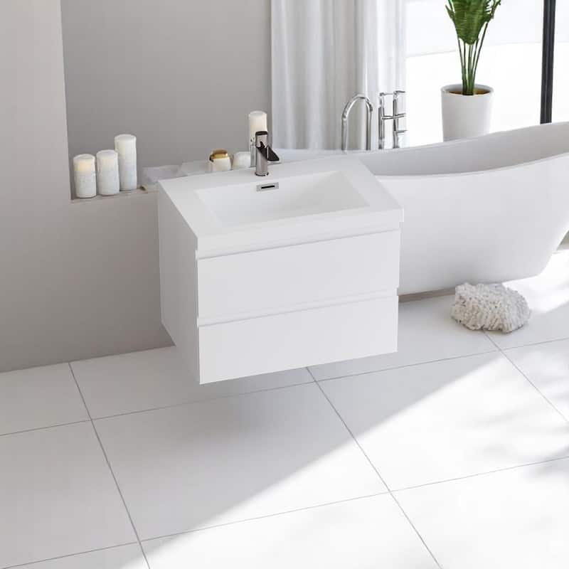 30" Floating Bathroom Vanity with Sink, Modern Wall-Mounted Cabinet, Resin Countertop, Soft Close Drawers