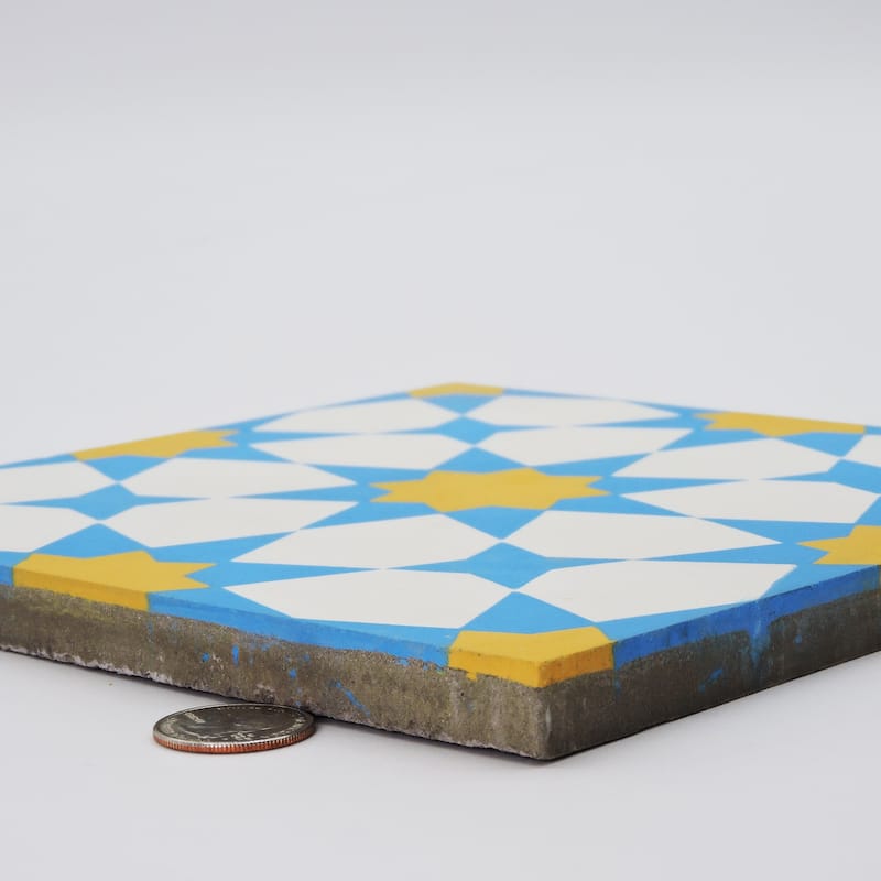 Medina Handmade Cement Tile, 8''x8'', Yellow-Blue ,Set of 12( Morocco)