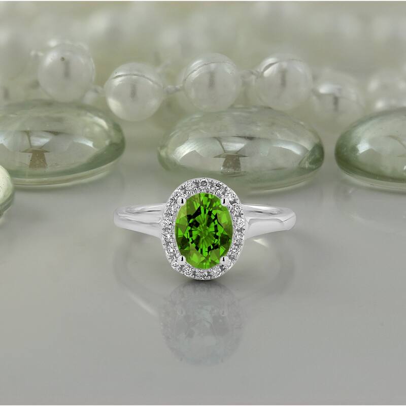 Auriya Classic 1ct Oval Peridot and Halo Diamond Engagement Ring 1/8cttw 14k Gold