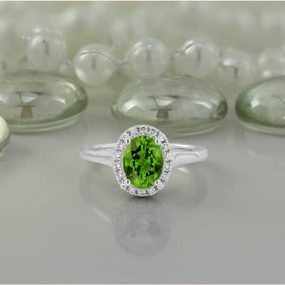 Auriya Classic 1ct Oval Peridot and Halo Diamond Engagement Ring 1/8cttw 14k Gold