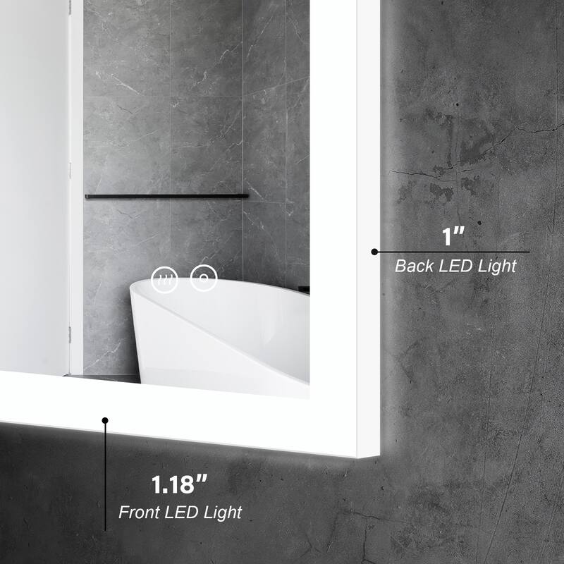 Wall Mounted Bathroom Frameless With Back/Front Light LED Mirror,Anti-fog