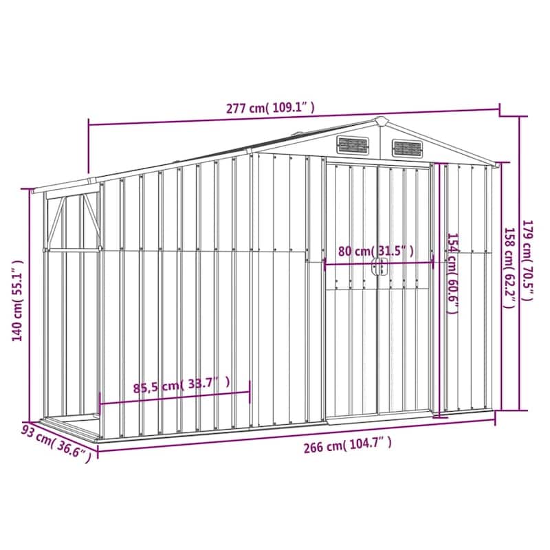 vidaXL Garden Shed Metal Outdoor Storage Tool Shed House Galvanized Steel