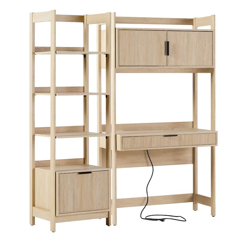 Walker Edison Hutch Desk with Narrow Bookcase