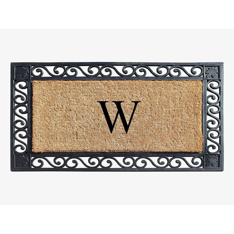 A1HC Rubber and Coir Maple Leaf, Heavy Weight Durable Monogrammed Doormat, 23"X38" Black - W   