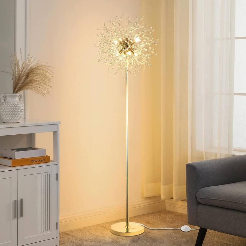 69" Tall Modern Crystal Floor Lamp with Crystal Chandelier