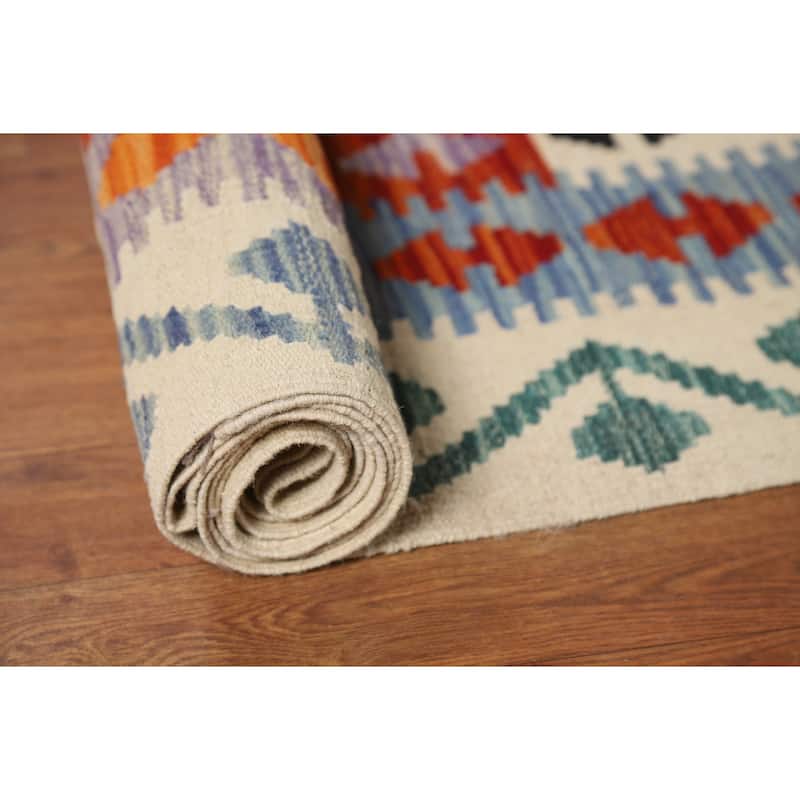Reversible Kilim Oriental Area Rug Flatweave Geometric Wool Carpet - 8'5" x 10'10"