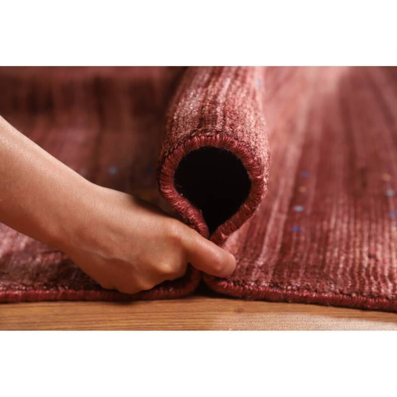 Hand Knotted Oriental Viscose Silk Carpet Tribal Animal Pictorial Red Gabbeh Area Rug - 10' 0'' X 7' 11''