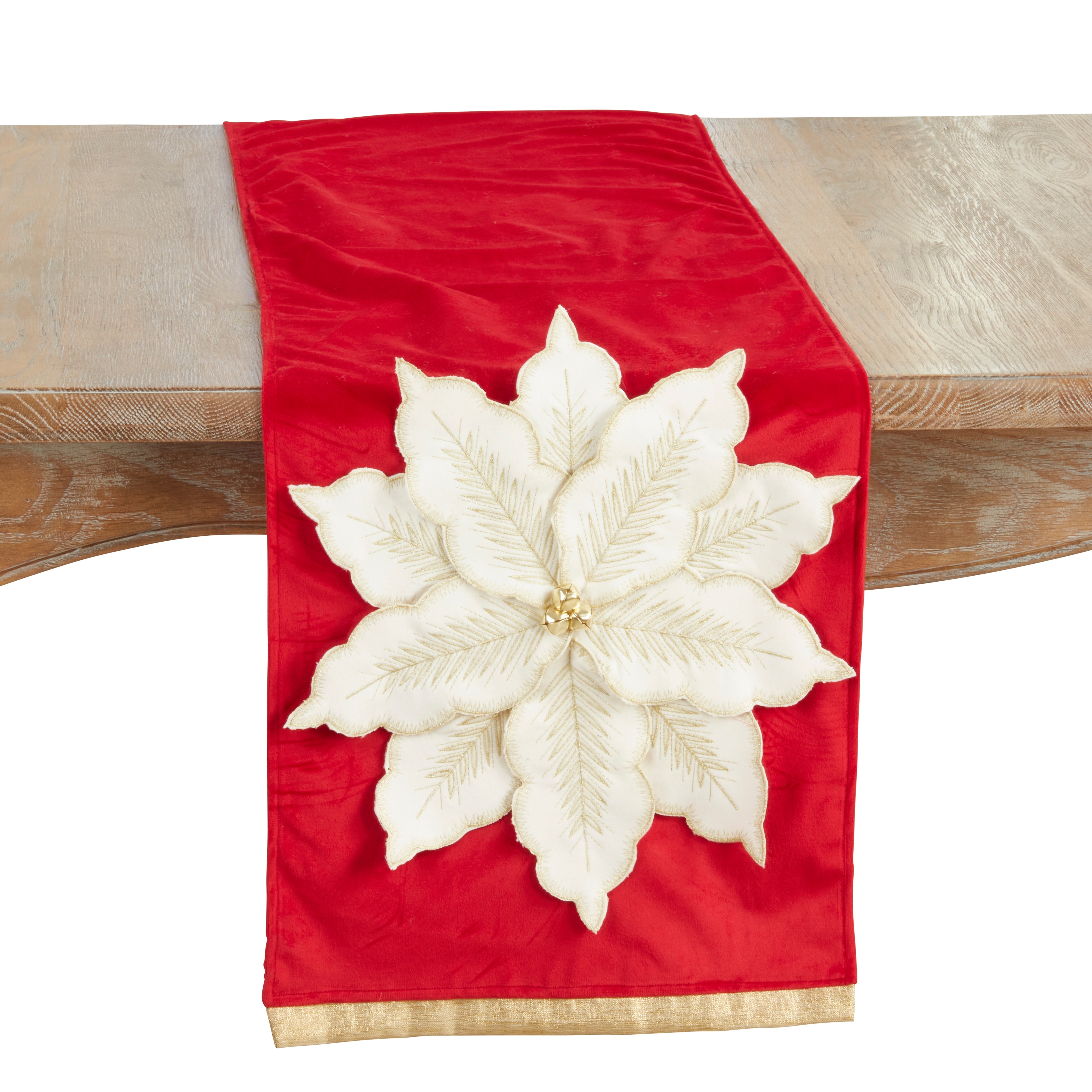 Saro Lifestyle Velvet Poinsettia Table Runner - 14"x72"