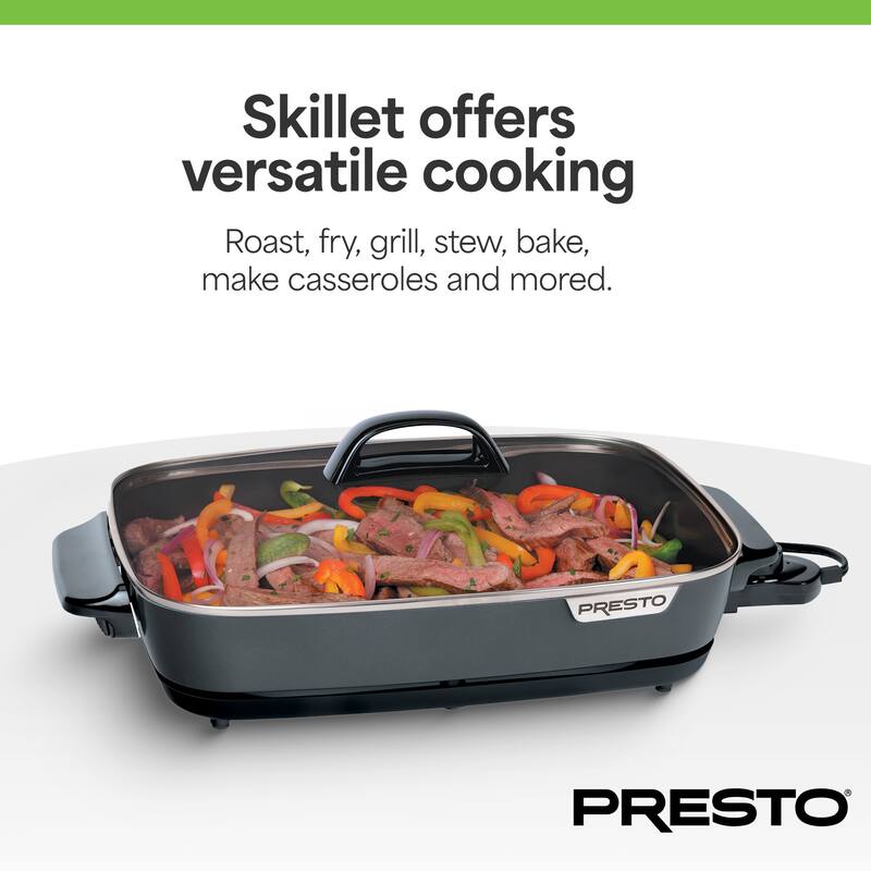 Presto Slimline Nonstick Electric Skillet with Tempered Glass Lid, 16", Black - 7.8
