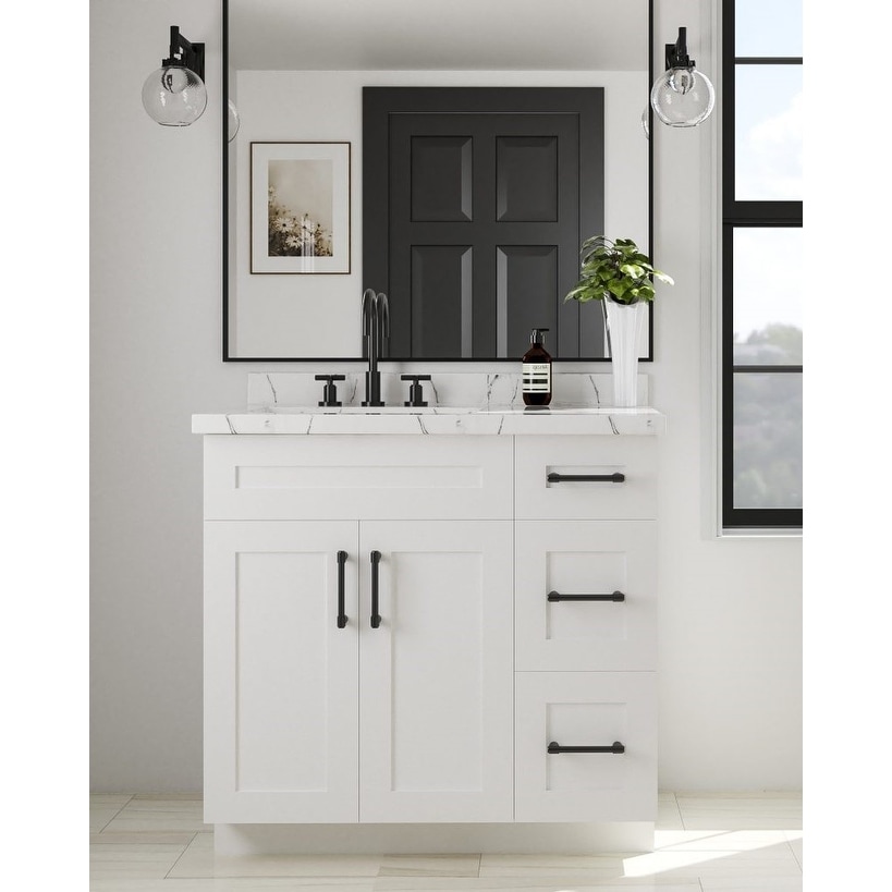 36 Bathroom Vanity Sink Combo with Laundry Hamper - Black