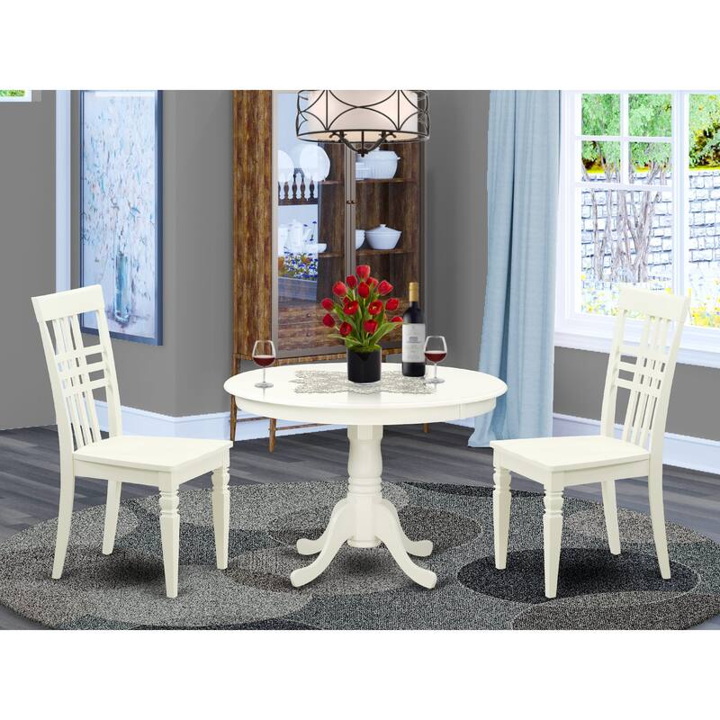 East West Furniture Kitchen Table Set- a Dining Table with Pedestal and Solid Wood Seat Chairs, Linen White(Pieces Options)