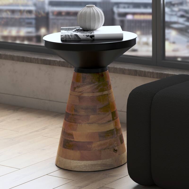 Modern Metal & Solid Wood Accent Table - Black & Walnut