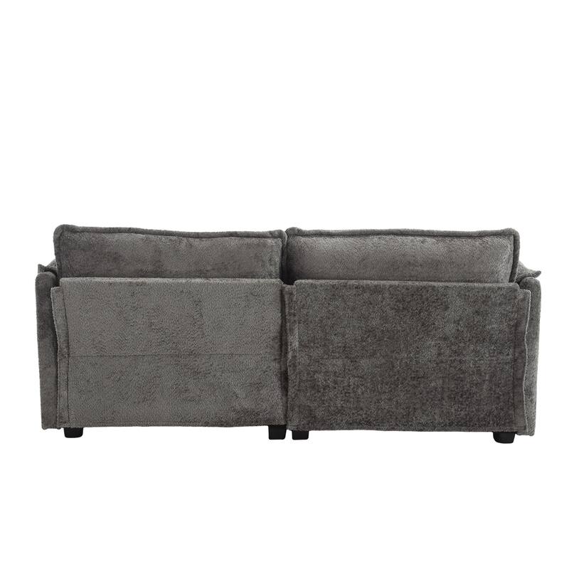 76'' Oversized Chenille Loveseat Sofa with Movable Ottoman Small Sofa for Apartment