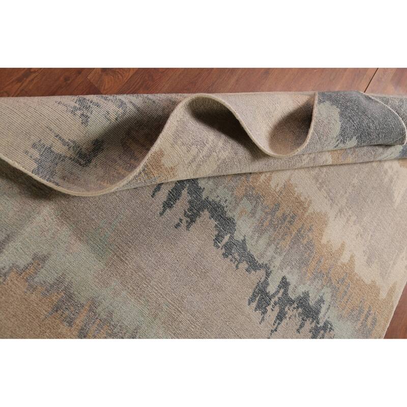 Abstract Modern Area Rug Hand-Knotted Beige Tribal Wool Carpet - 5'4"x 7'6"