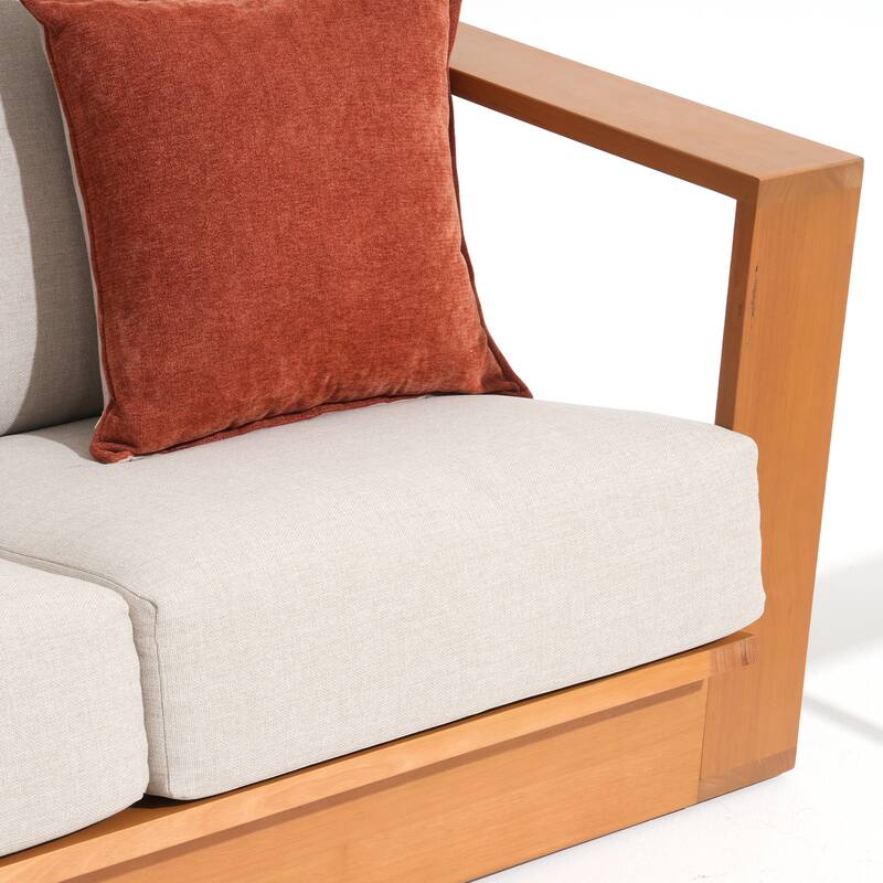 Outdoor Conversation Set 4-Piece Eucalyptus Wood Sofa Weather‑resistant Rope Weave Loveseat with Coffee Table