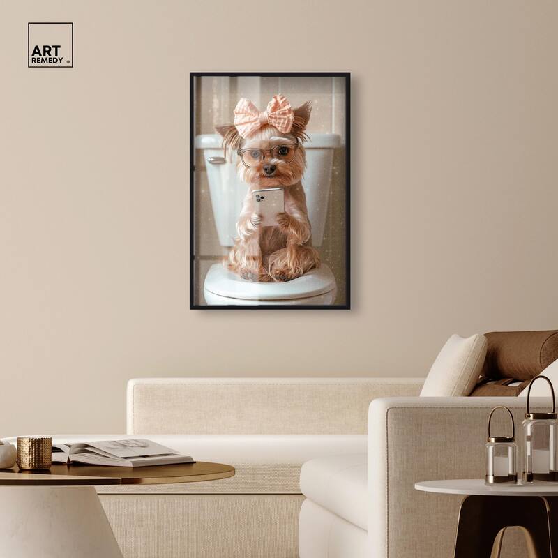 Cute Yorkie on the Toilet Shadowbox by Art Remedy