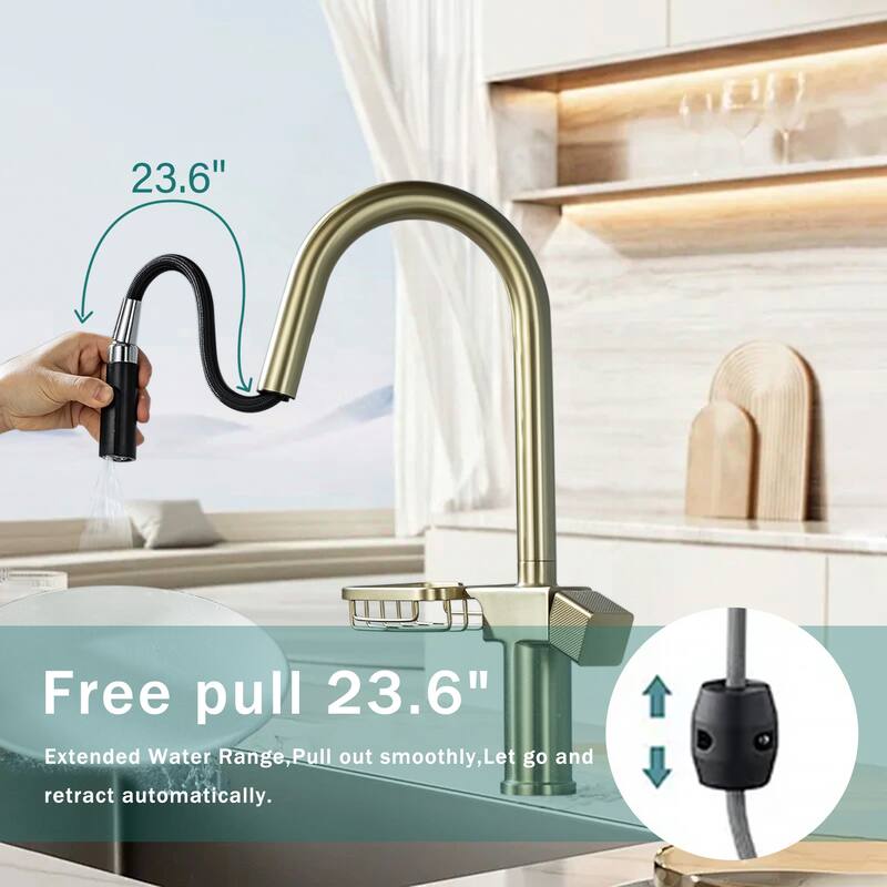 Modern Single Hole Stainless Steel High Arc Pull-Down Kitchen Faucet